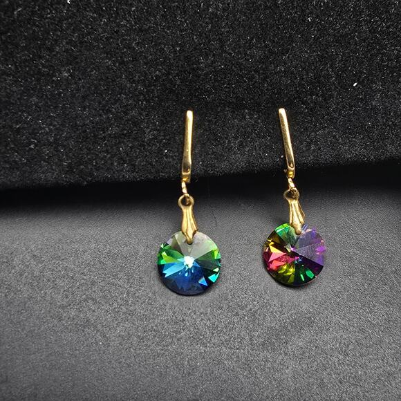 Heliotrope Rivoli Glass Clip Screw Back Earrings Vintage Costume Jewelry - Picture 7 of 9